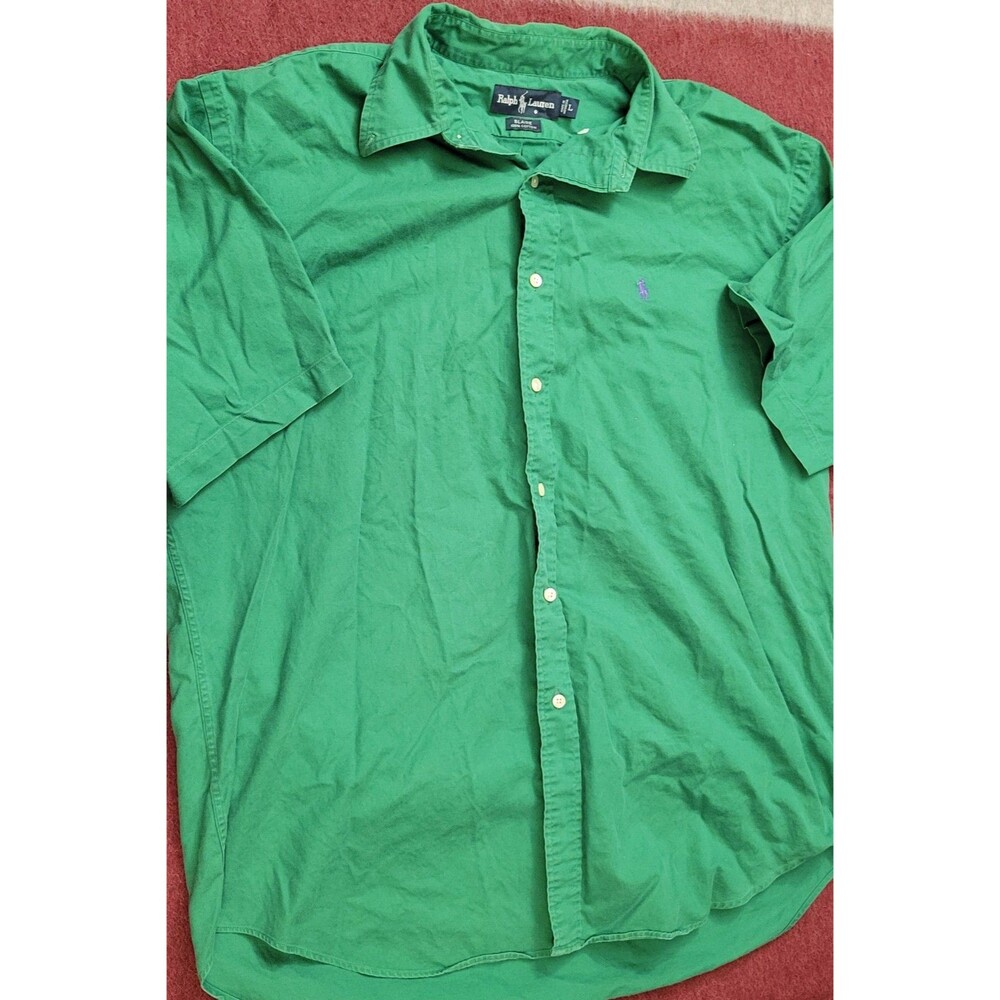 RALPH LAUREN Button Front Casual Shirt 90s Green Polo Size Large Blaire Cotton